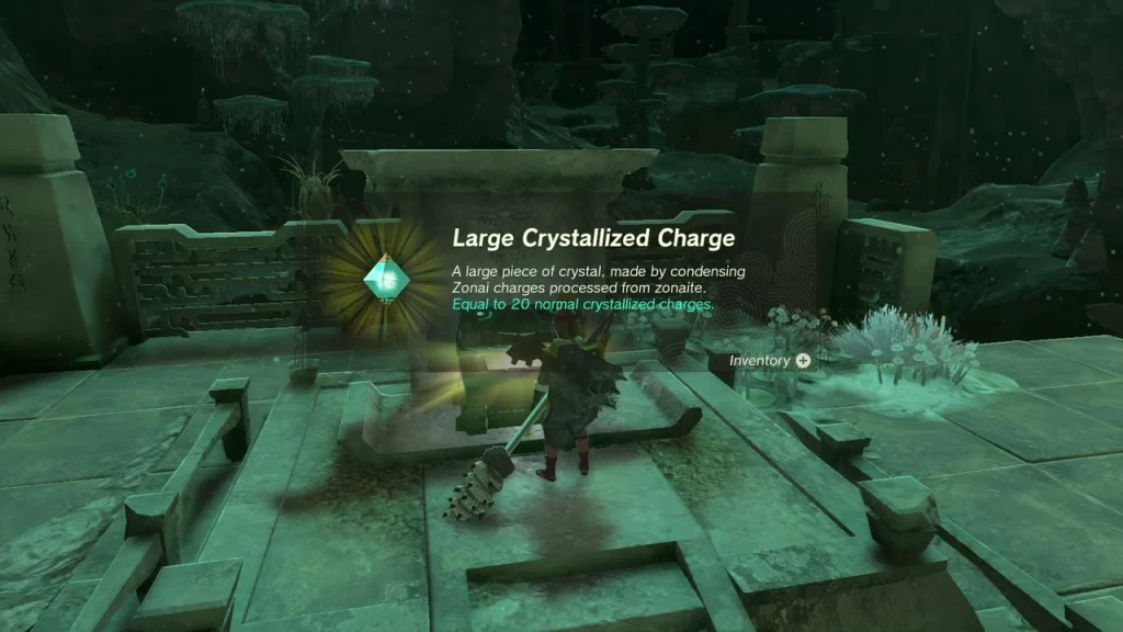 Large Crystallized Charge from a chest on a stone dais in the ruins