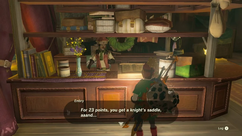Stable shop counter selling a Knight's Saddle for pony points