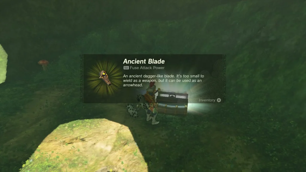 Ancient Blade item box held above an opened chest under a rock arch Ancient Blade item box held above an opened chest under a rock arch