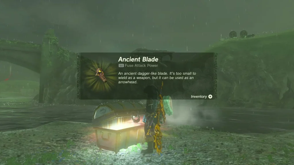 Ancient Blade item box beside an open chest on the road Ancient Blade item box beside an open chest on the road