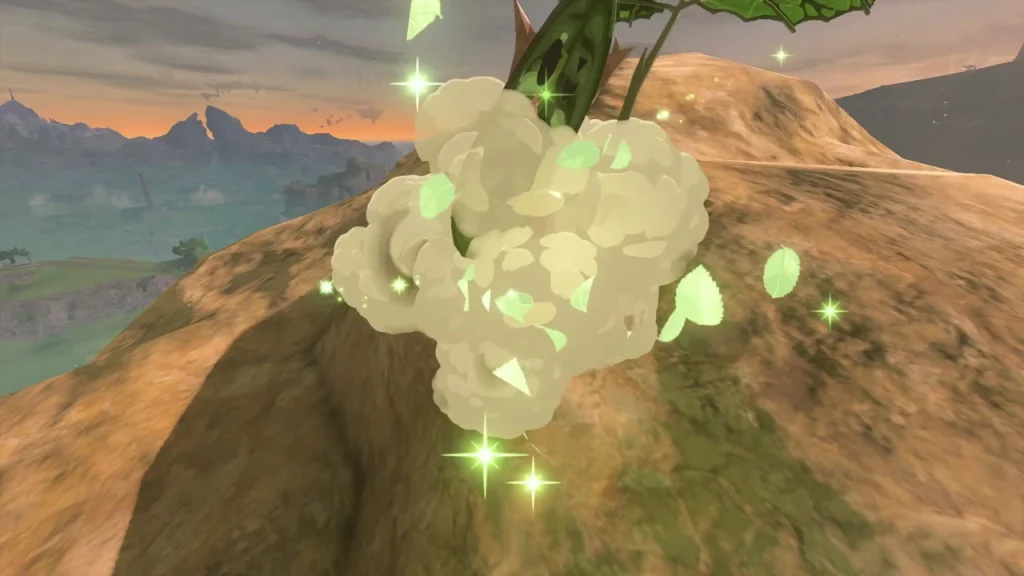 Korok flower puff on a bare orange hilltop at the top of the climb Korok flower puff on a bare orange hilltop at the top of the climb