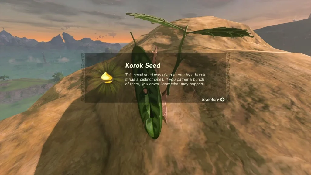 Korok Seed item box beside a leaf Korok on the orange peak Korok Seed item box beside a leaf Korok on the orange peak