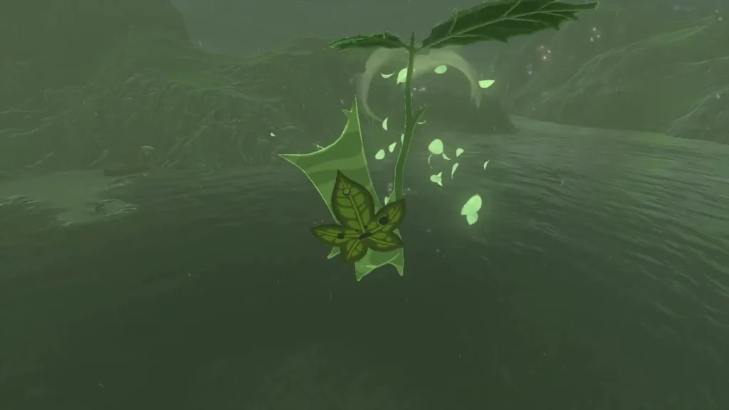 Korok with a leaf propeller on the bridge deck Korok with a leaf propeller on the bridge deck