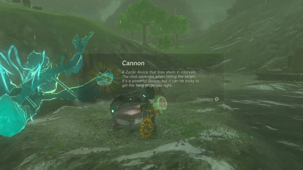 Cannon item text over a Zonai device on a grassy ledge Cannon item text over a Zonai device on a grassy ledge