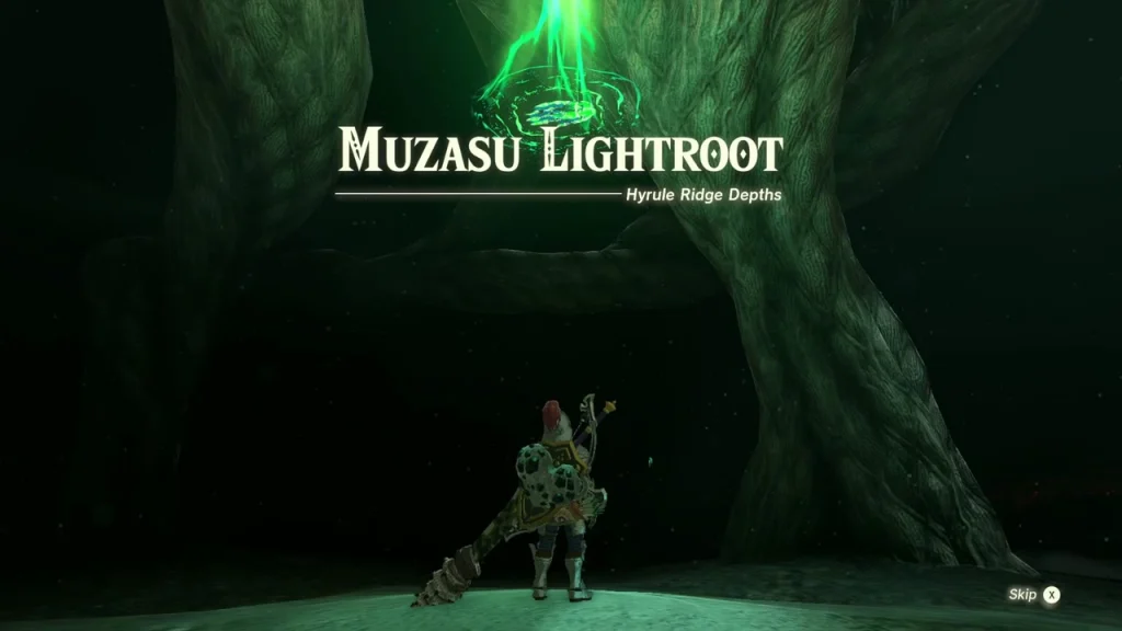 Muzasu Lightroot title beneath a giant root in the Hyrule Ridge Depths Muzasu Lightroot title beneath a giant root in the Hyrule Ridge Depths
