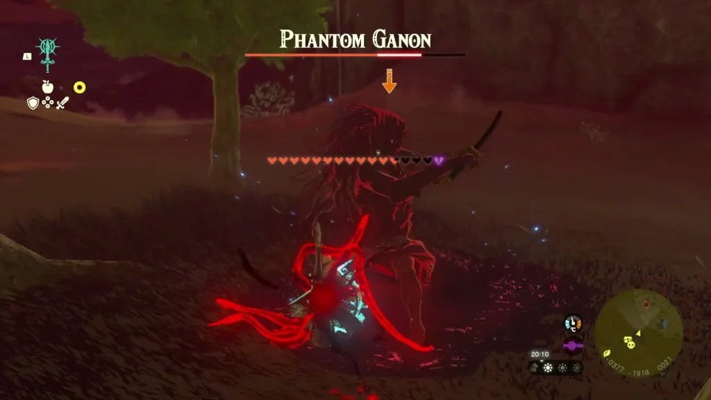 Phantom Ganon in a red gloom pool with its health bar showing Phantom Ganon in a red gloom pool with its health bar showing