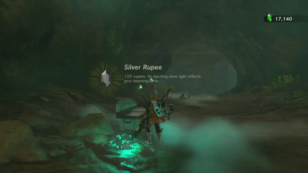 Silver Rupee item box in the dark inner cavern of the cave Silver Rupee item box in the dark inner cavern of the cave