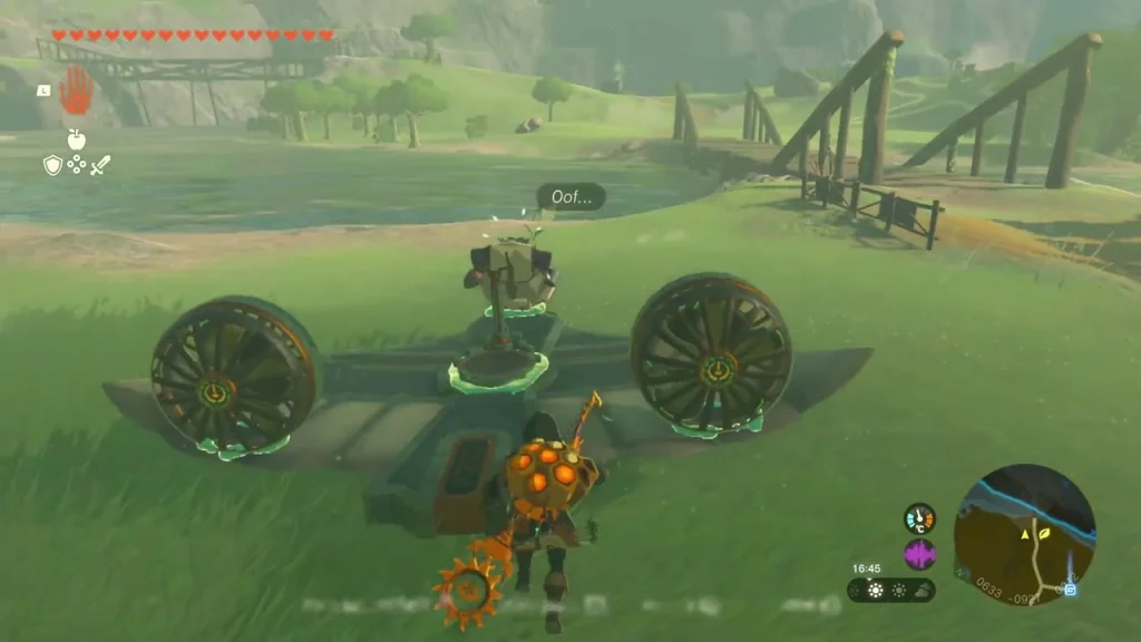 Zonai Wing with two fans waiting on the dirt road with a Korok aboard Zonai Wing with two fans waiting on the dirt road with a Korok aboard