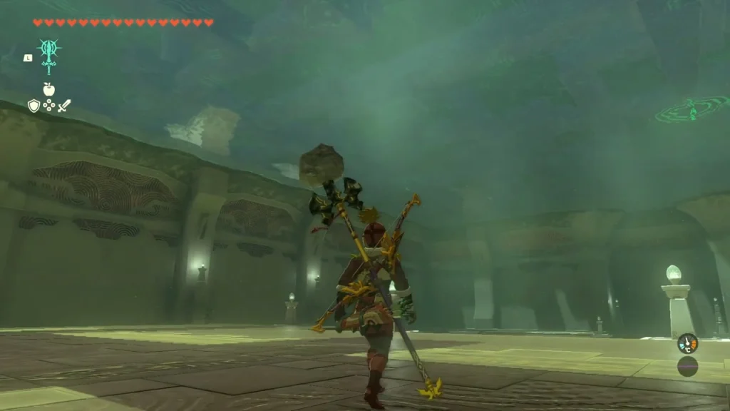Stone hall inside the Shrine of Resurrection with a hammer-equipped explorer Stone hall inside the Shrine of Resurrection with a hammer-equipped explorer