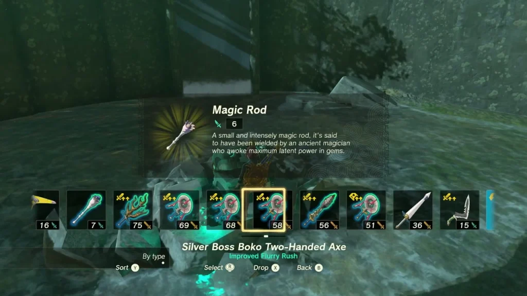 Magic Rod item box held up in a flooded sky ruin Magic Rod item box held up in a flooded sky ruin