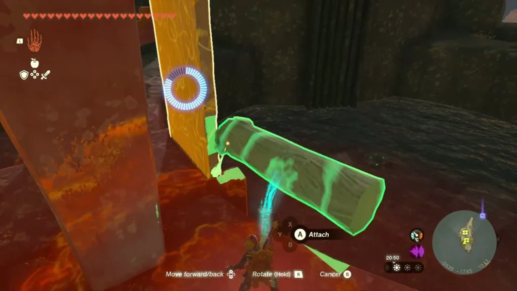 Wooden log fused to a red-glowing stone pillar on a sky island Wooden log fused to a red-glowing stone pillar on a sky island
