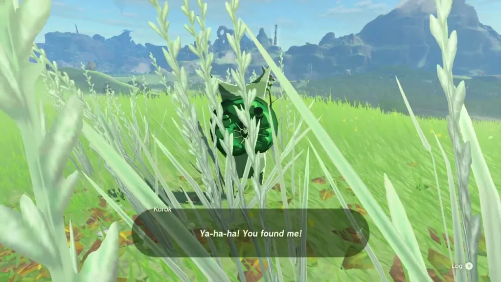 Korok peeking out of the long grass at the sparkling spot Korok peeking out of the long grass at the sparkling spot