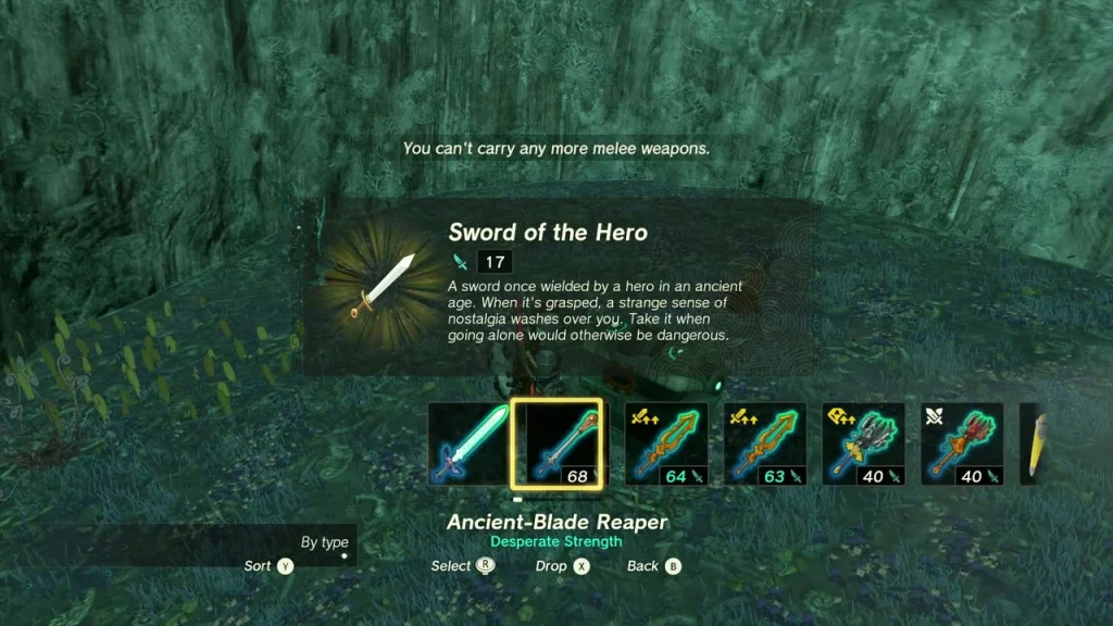 Sword of the Hero in the weapon list Sword of the Hero in the weapon list