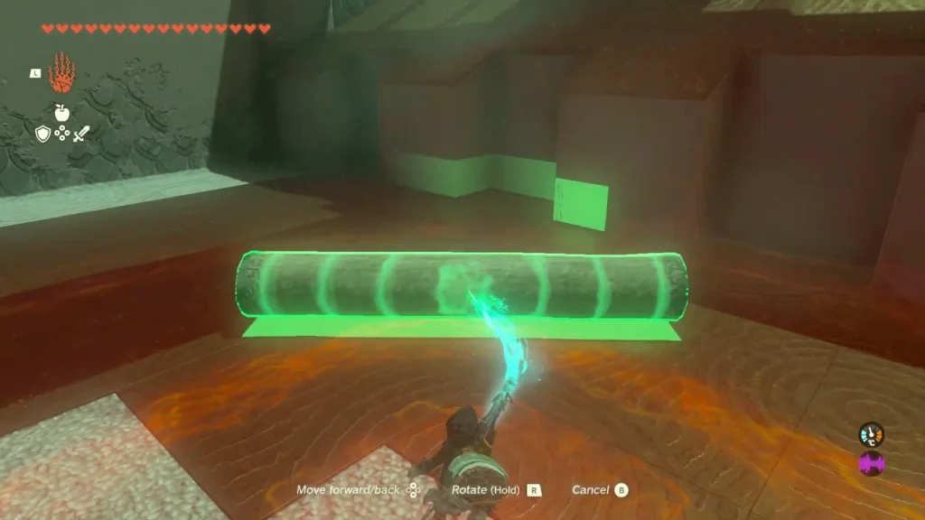 Log held flat above the floor with Ultrahand before standing it as a ramp Log held flat above the floor with Ultrahand before standing it as a ramp