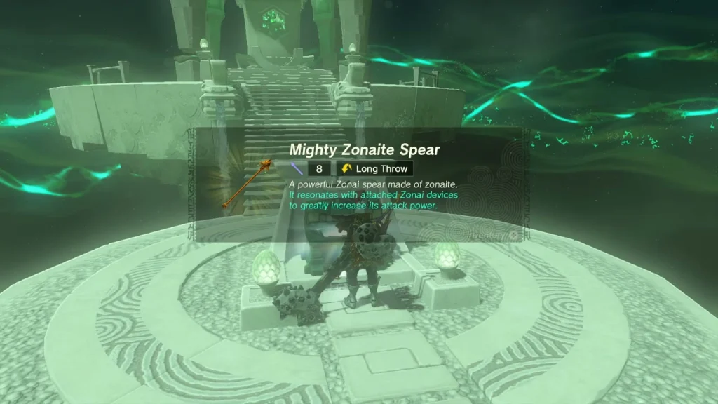 Mighty Zonaite Spear item box on the Usazum Shrine altar Mighty Zonaite Spear item box on the Usazum Shrine altar