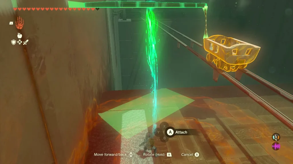 Plank attached to the paddle so it strikes the mine cart Plank attached to the paddle so it strikes the mine cart