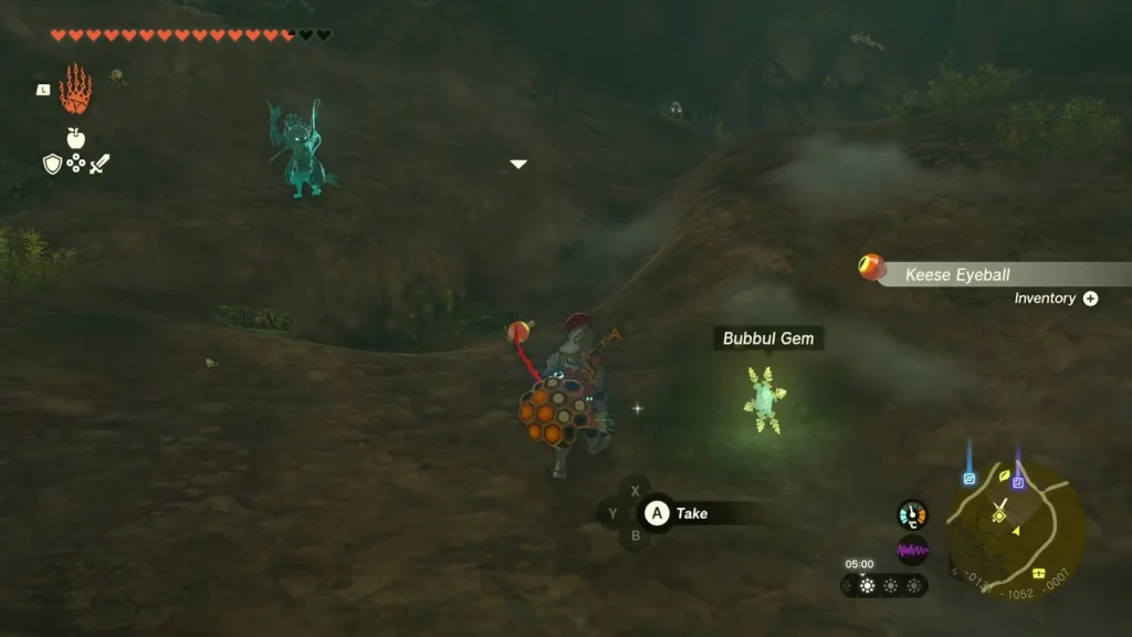 Bubbulfrog glowing on the cave floor with a Bubbul Gem pickup prompt Bubbulfrog glowing on the cave floor with a Bubbul Gem pickup prompt