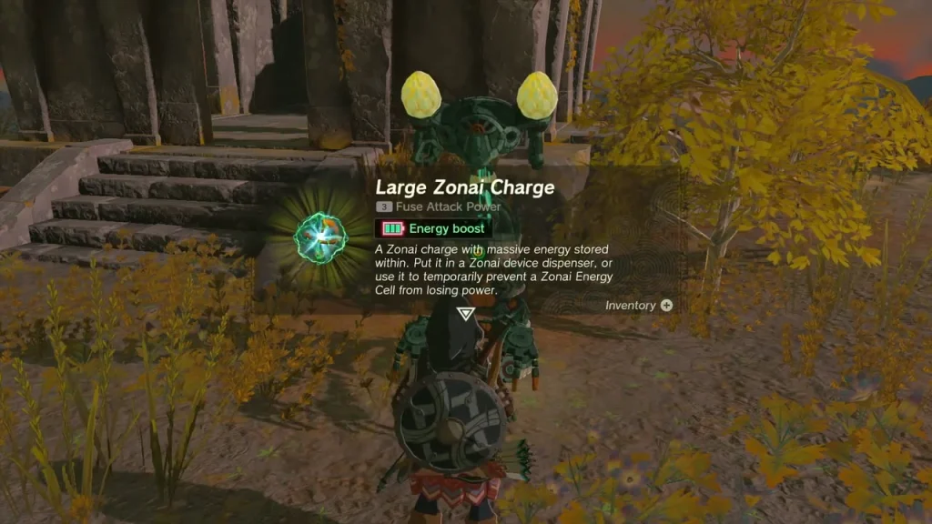 Large Zonai Charge item box held beside the Steward Construct Large Zonai Charge item box held beside the Steward Construct