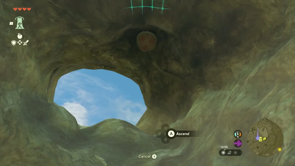 Ascend prompt on the rock ceiling inside the hole Ascend prompt on the rock ceiling inside the hole