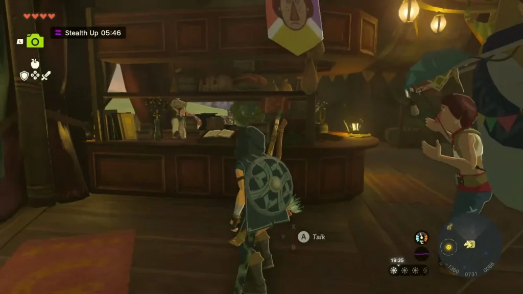 Stable counter inside the tent with a Talk prompt for the Pony Points Ledger Stable counter inside the tent with a Talk prompt for the Pony Points Ledger