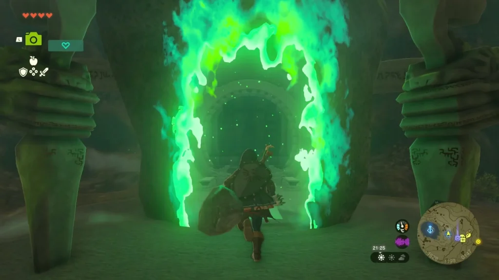 Glowing green arch of the Taki-ihaban Shrine entrance in the cave Glowing green arch of the Taki-ihaban Shrine entrance in the cave