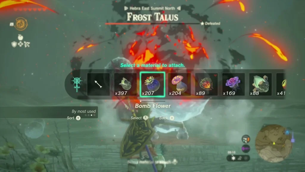 Bomb Flower selected for an arrow aimed at the exposed ore on the Frost Talus Bomb Flower selected for an arrow aimed at the exposed ore on the Frost Talus