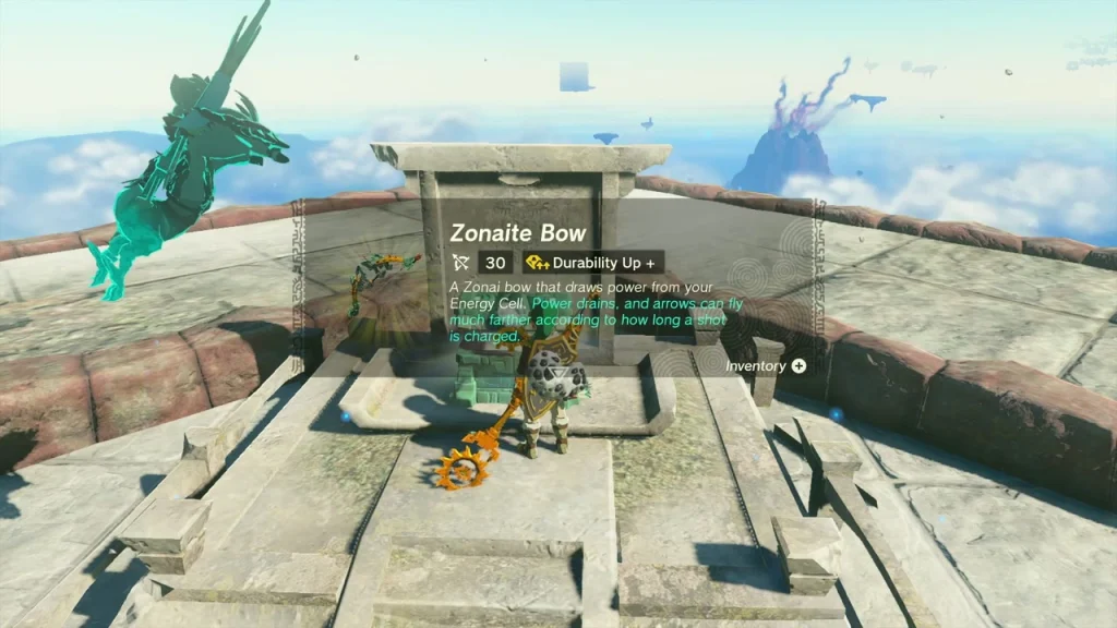 Zonaite Bow item box on the stone roof of the sky labyrinth Zonaite Bow item box on the stone roof of the sky labyrinth