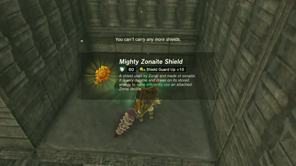 Mighty Zonaite Shield item box in a sky labyrinth chamber Mighty Zonaite Shield item box in a sky labyrinth chamber