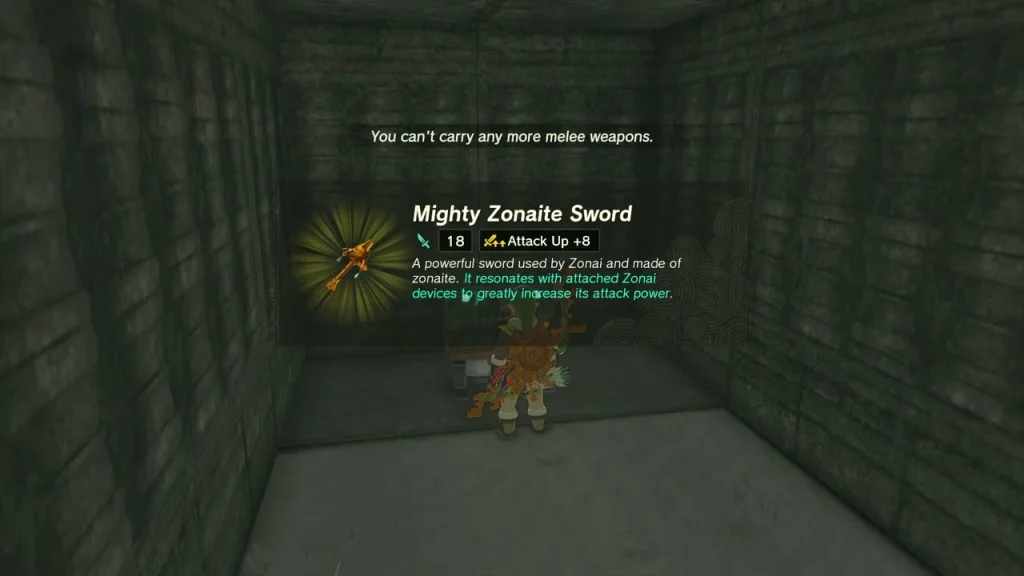 Mighty Zonaite Sword item box in a labyrinth room Mighty Zonaite Sword item box in a labyrinth room