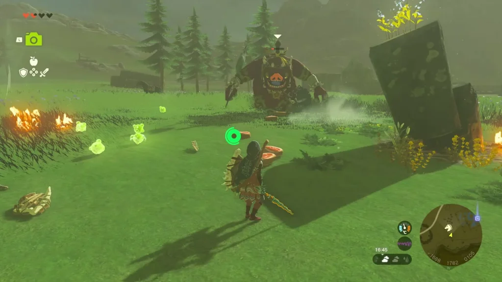 Boss Bokoblin standing among toppled stone slabs in the ruins on Salari Plain Boss Bokoblin standing among toppled stone slabs in the ruins on Salari Plain