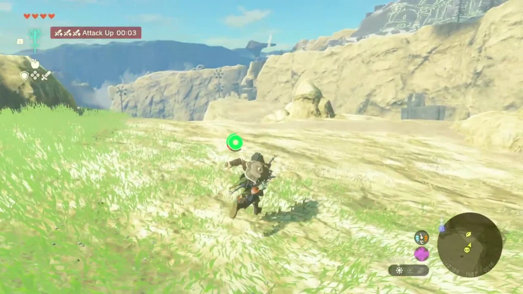 Sandy slope in the grass beside the large boulder that hides a Korok Sandy slope in the grass beside the large boulder that hides a Korok