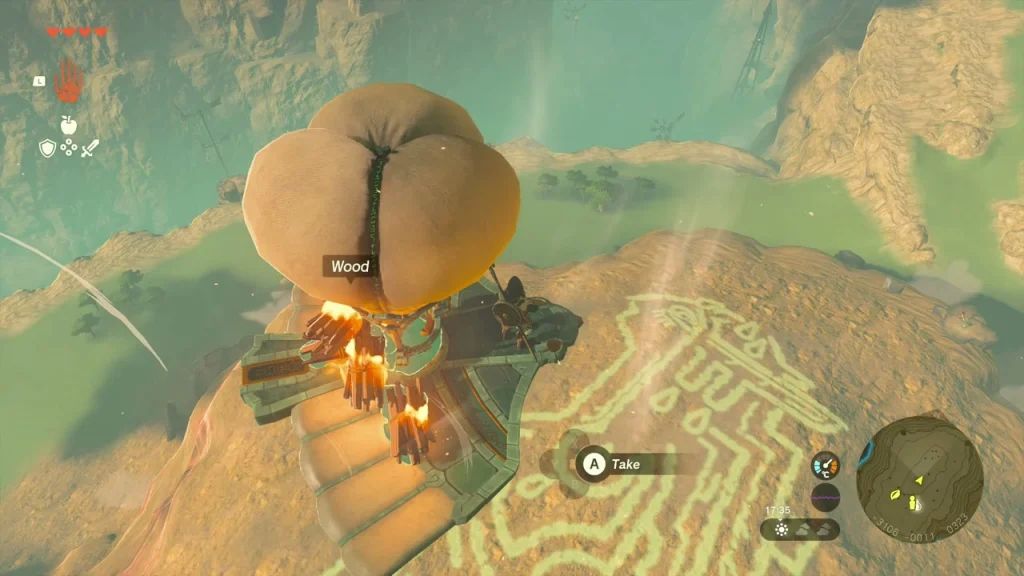 Balloon glider hovering above the maze-like pattern of the geoglyph on the plateau Balloon glider hovering above the maze-like pattern of the geoglyph on the plateau