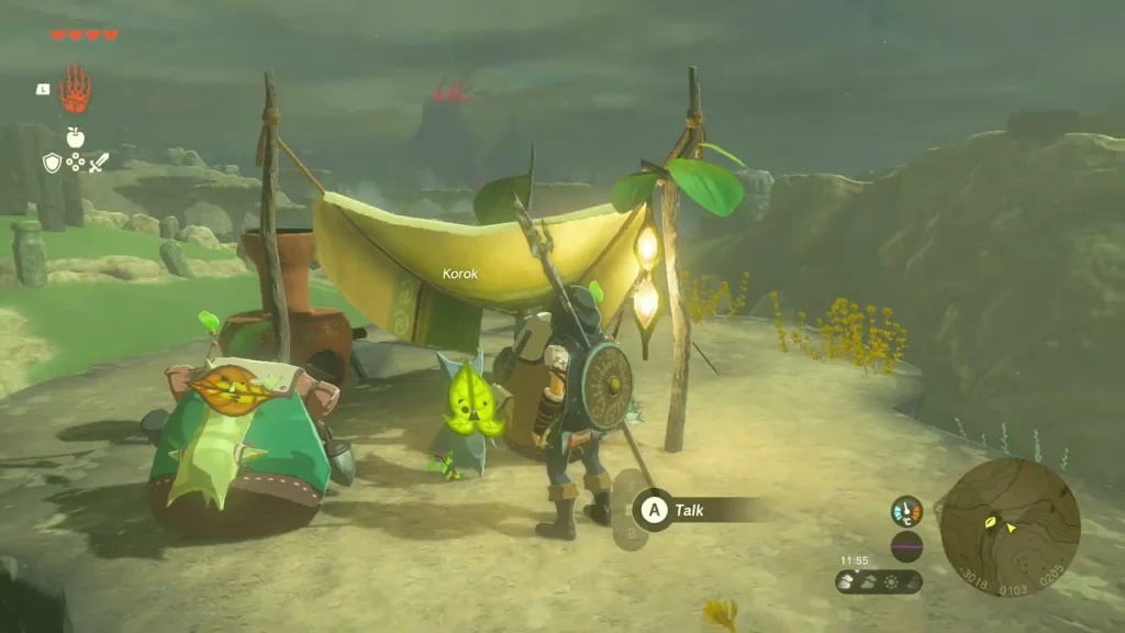 Two Koroks sheltering under a yellow awning at the camp on top of the ledge Two Koroks sheltering under a yellow awning at the camp on top of the ledge