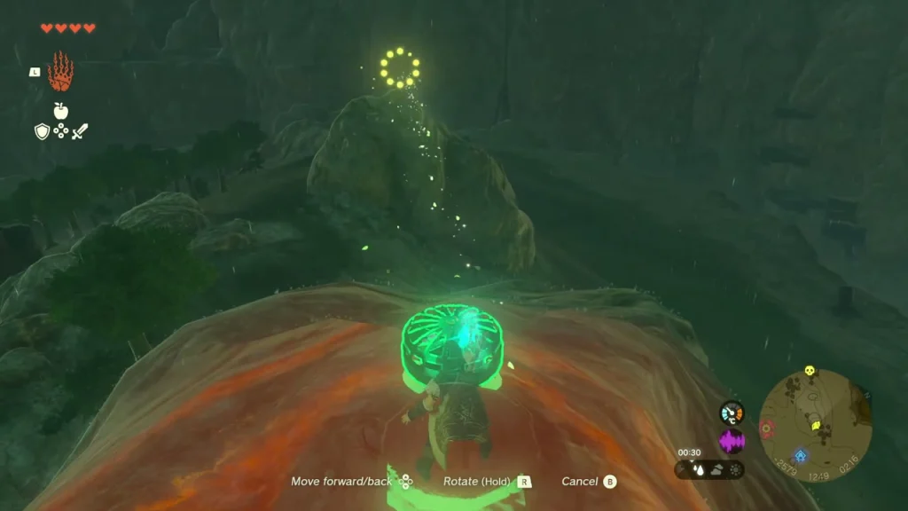 Zonai device on a rock summit under a floating dotted ring of the Korok target ring Zonai device on a rock summit under a floating dotted ring of the Korok target ring