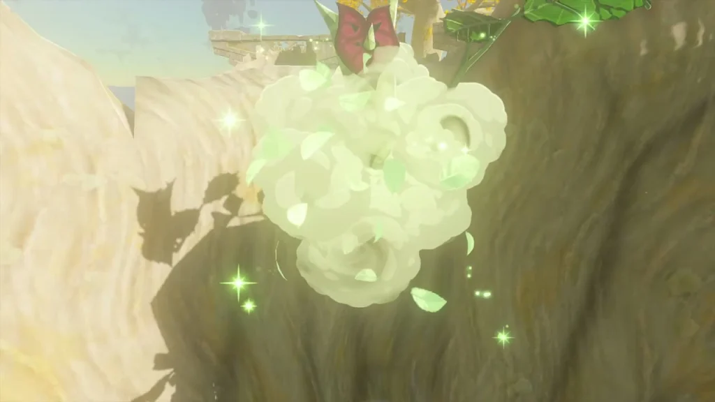 Korok seed reward bursting from a flower on the cliff face Korok seed reward bursting from a flower on the cliff face