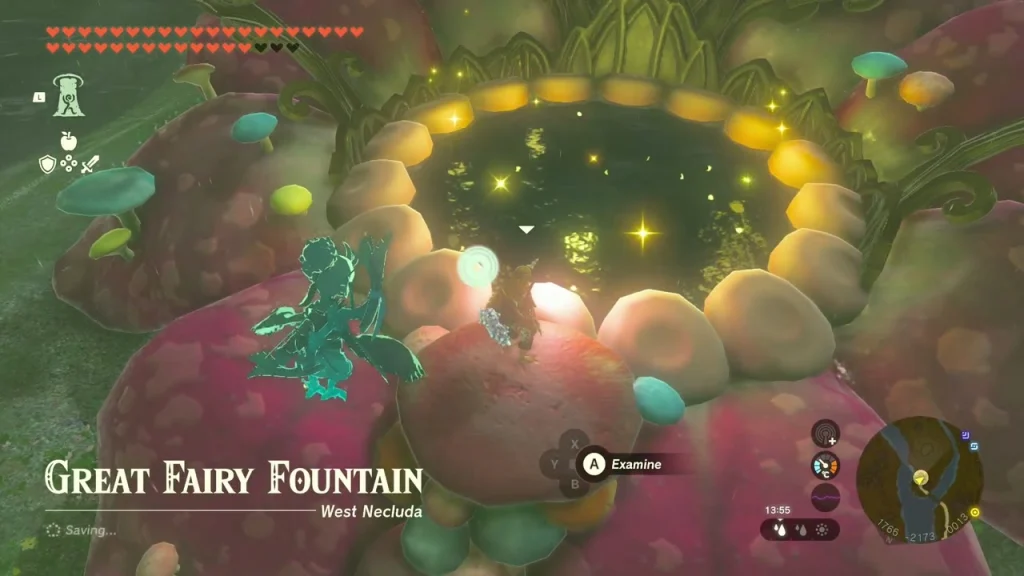 Great Fairy Fountain pool among giant pink mushrooms in West Necluda Great Fairy Fountain pool among giant pink mushrooms in West Necluda