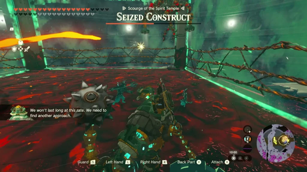 Spiked ball swung at the Seized Construct inside the barbed arena Spiked ball swung at the Seized Construct inside the barbed arena