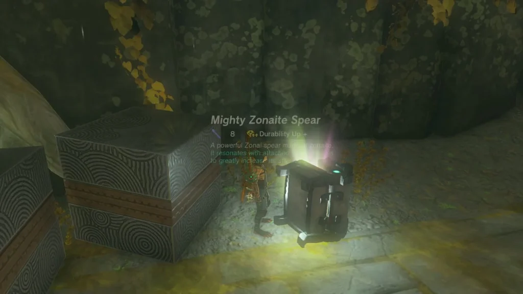 Chest beside a carved stone cube in a flooded ruin Chest beside a carved stone cube in a flooded ruin