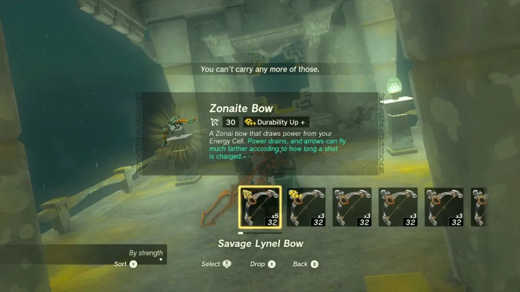 Zonaite Bow item box in a ruined hall Zonaite Bow item box in a ruined hall