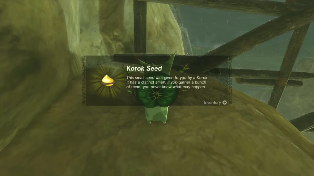 Korok on the boulder under the bridge giving a Korok Seed