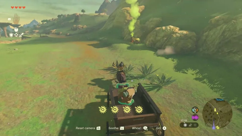 Cart with a Korok nearing a friend's green smoke signal