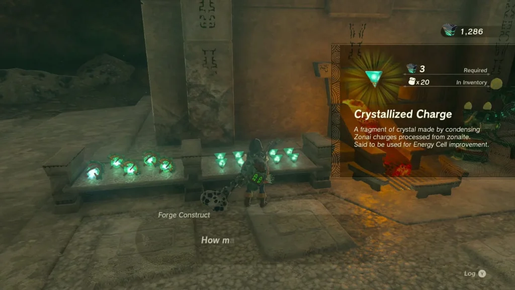 Forge Construct stand offering Crystallized Charge for 3 Zonaite