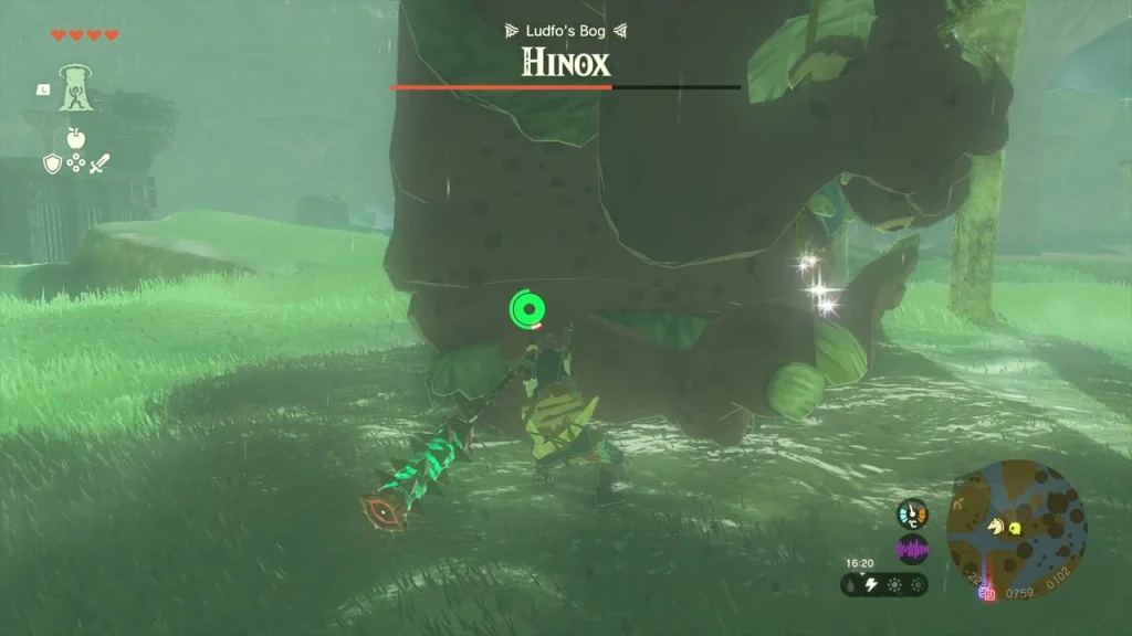 Hinox with its health bar standing over the fight