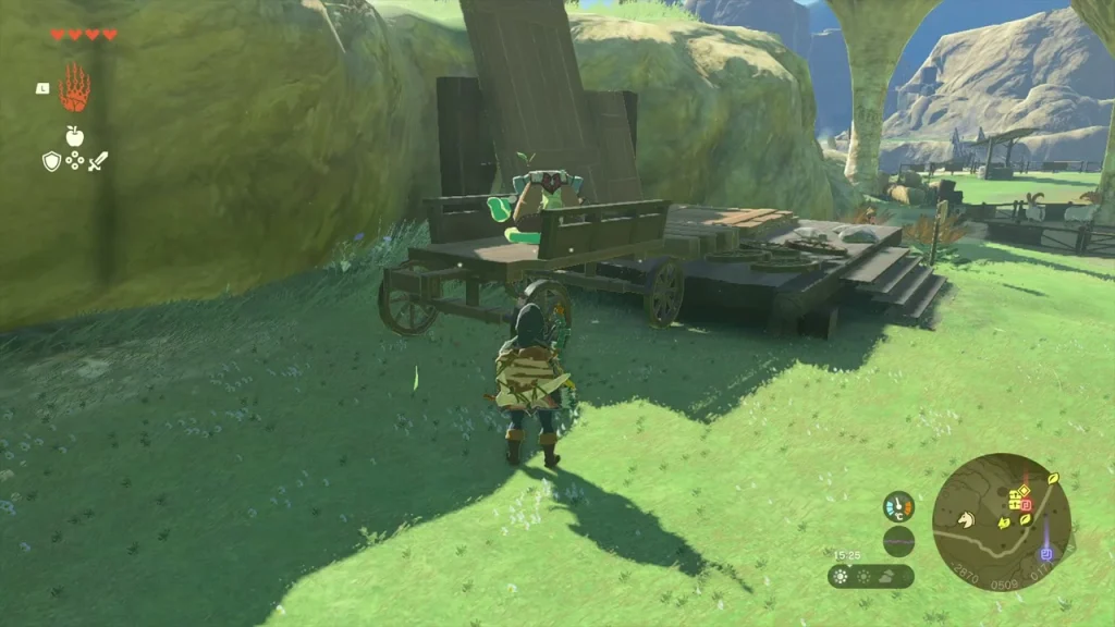 Cart frame fused beside Tabantha Bridge Stable
