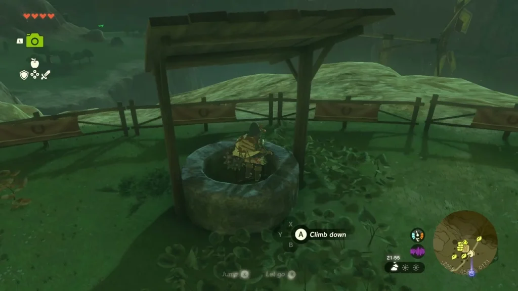 Well opening under its roof with a climb-down prompt