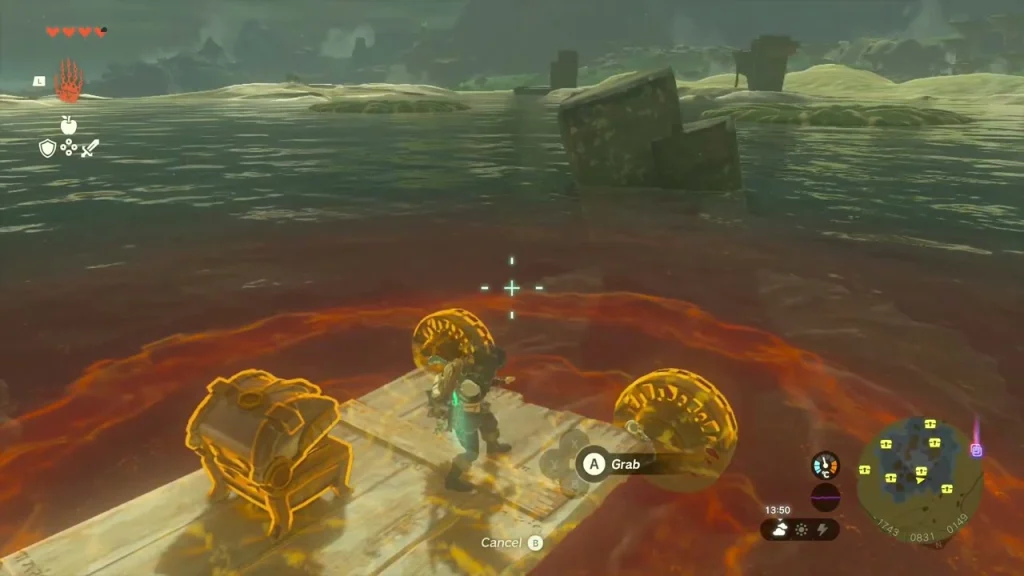 Chest on the third wheeled raft highlighted for pickup