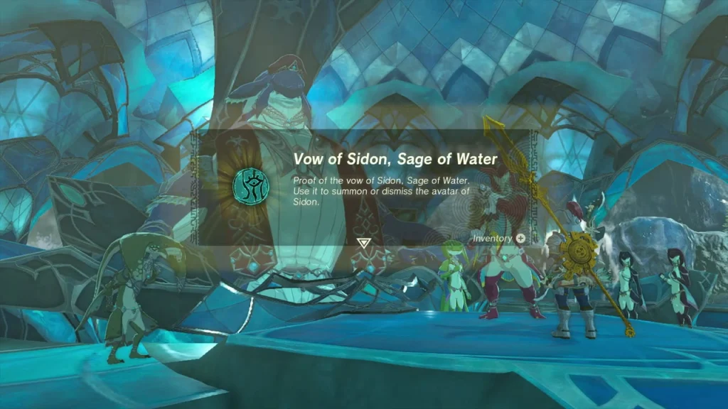 Vow of Sidon, Sage of Water item box in the Zora throne room Vow of Sidon, Sage of Water item box in the Zora throne room