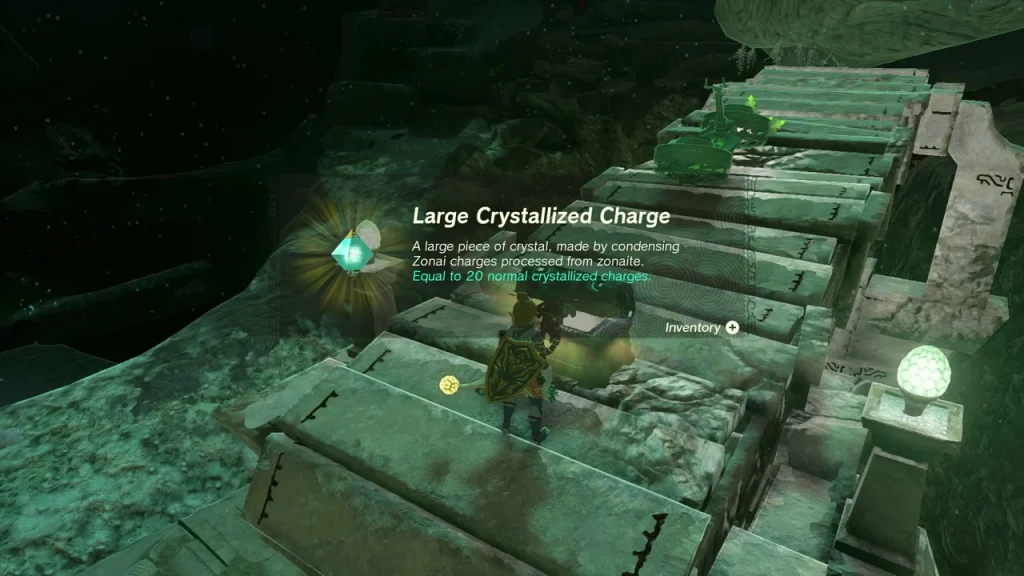 Large Crystallized Charge item box on a Zonai bridge in the mine Large Crystallized Charge item box on a Zonai bridge in the mine