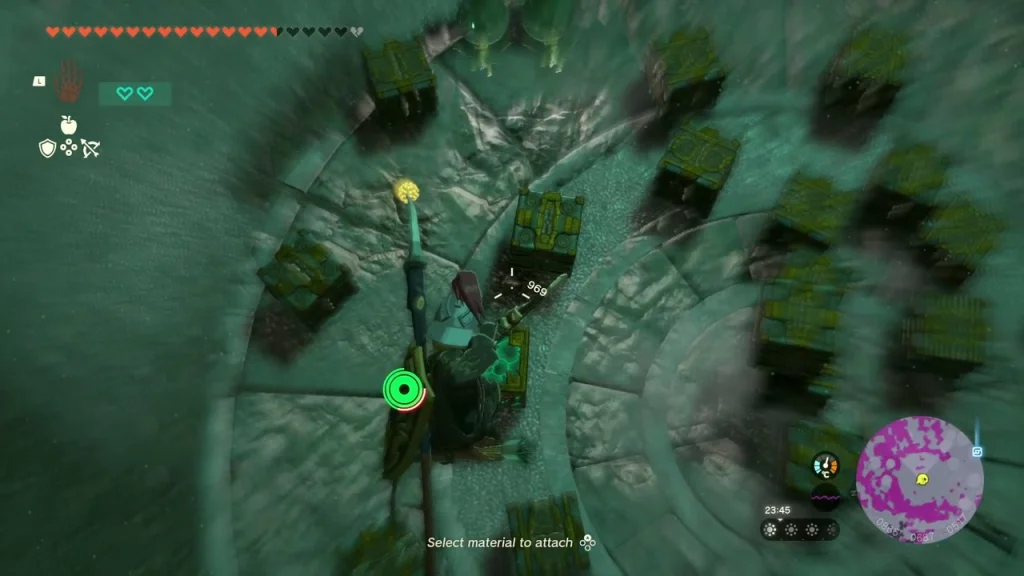 Round stone arena packed with green crates around a Flux Construct Round stone arena packed with green crates around a Flux Construct