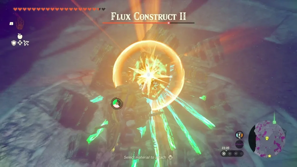 Flux Construct II bursting apart over a stone arena Flux Construct II bursting apart over a stone arena